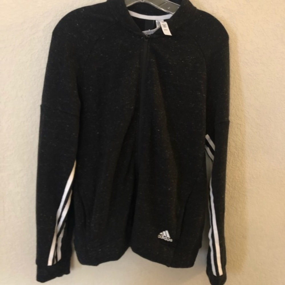 Adidas Black Jacket Cotton Zip Medium Black New